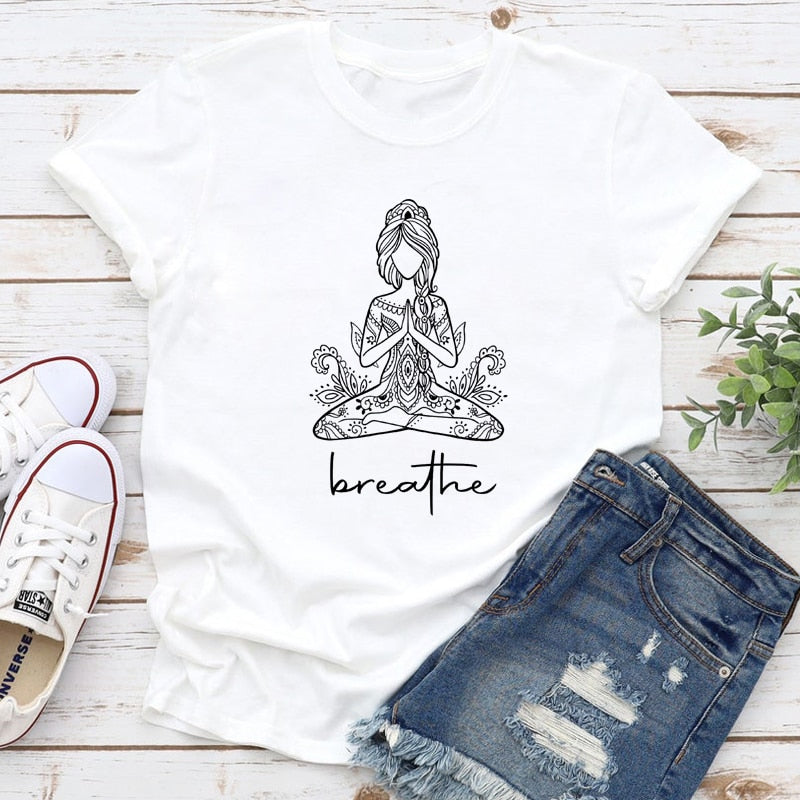 Breathe Meditation Casual Women Graphic Yoga Namaste Boho T-shirt –  Raeraelynnco