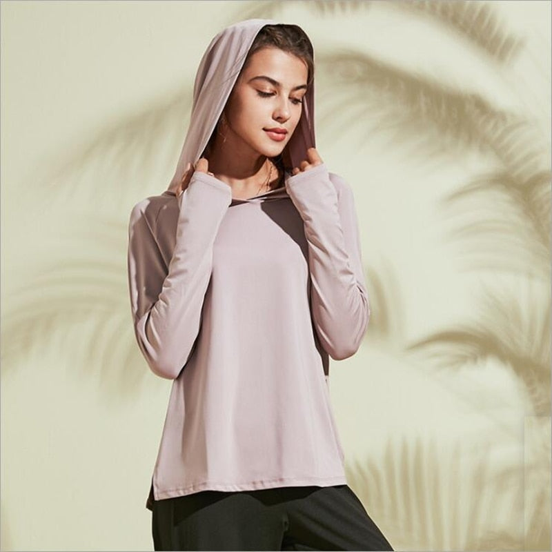 Gaiam Shirt Womens Medium Pink Stretch Pull Over Sweater Soft Hoodie Yoga 