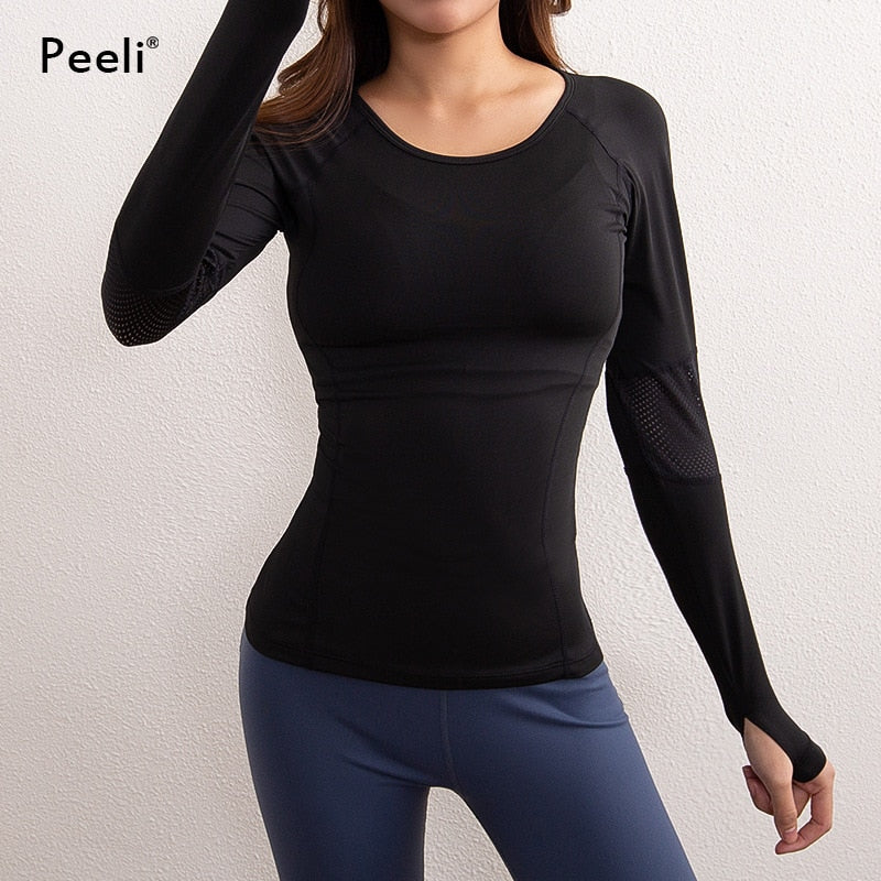 Long Sleeve Women Yoga Shirts Fitness Running Shirts Pump Cover Gym Sports  T Shirt Casual Loose